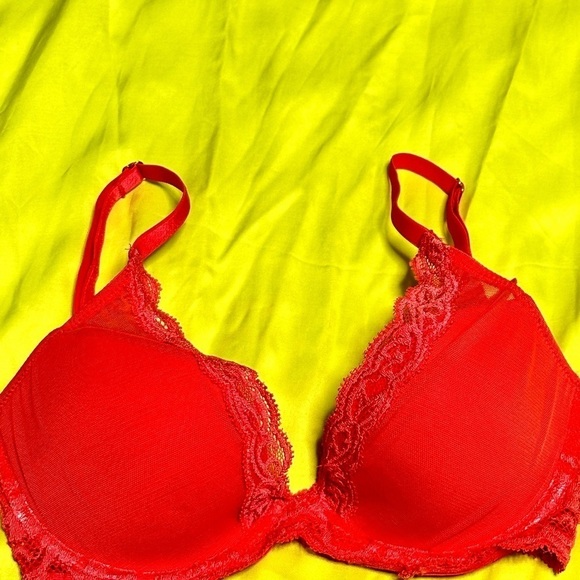 BRA Natori 30D Coral 730023 Plunge Lightly Padded Lace 3453 PS - Picture 4 of 10